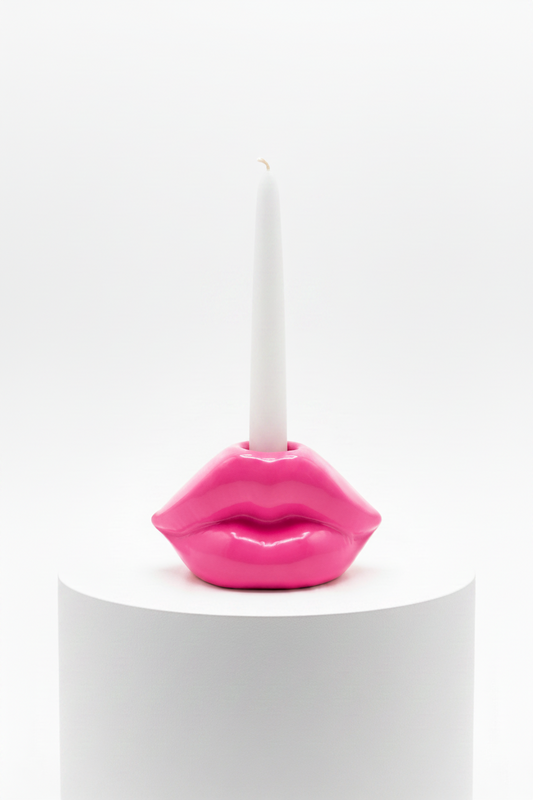 HOT LIPS - Pink Ceramic Taper Candleholder