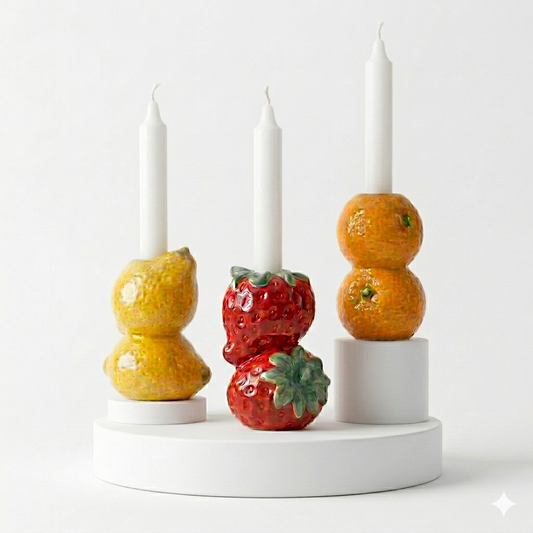 FRUIT SALAD - Set of three Fruit Loop candleholders