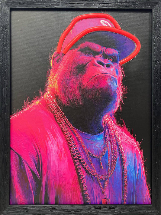 GORILLA KING - Framed LED Neon Street Art Wall Print