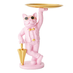 THE BUTLER - Pink French Bulldog Sculpture with Gold Tray