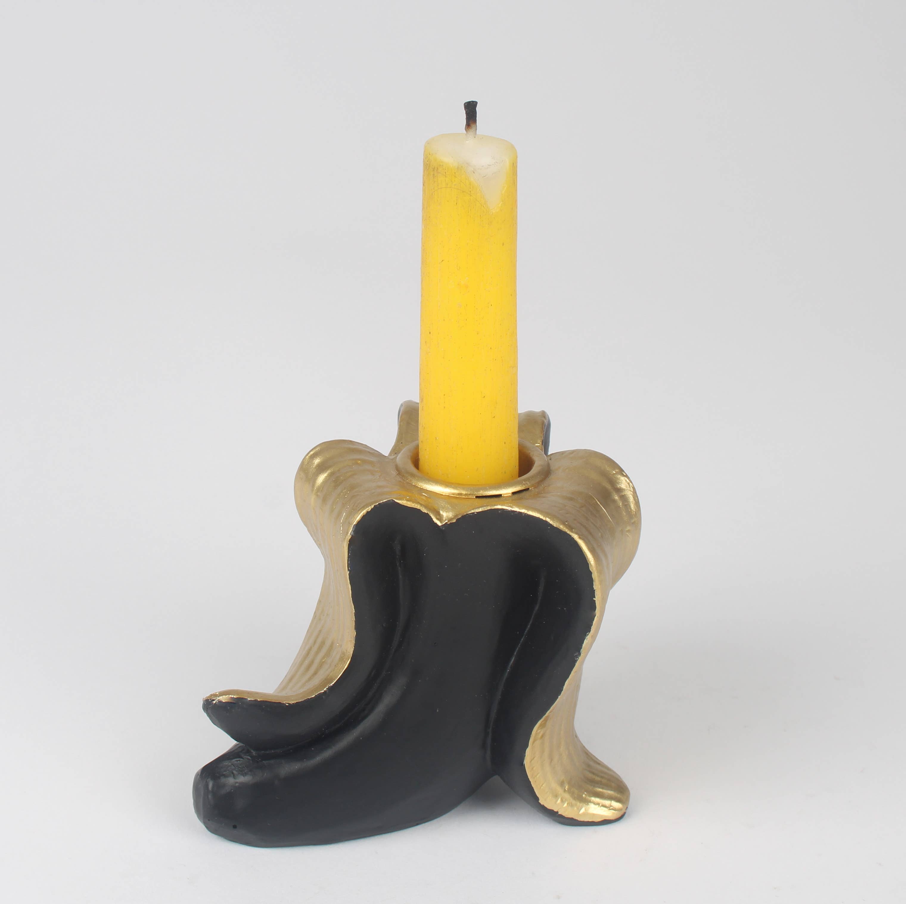 SLIPPERY WHEN LIT — banana peel resin candleholder detail gold leaf interior | Missy K
