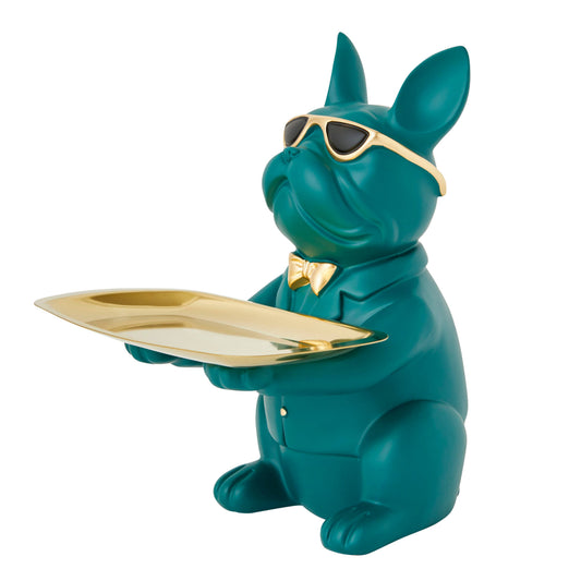 GOOD BOY - Teal French Bulldog Sculpture with Gold Tray