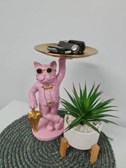 THE BUTLER - Pink French Bulldog Sculpture with Gold Tray