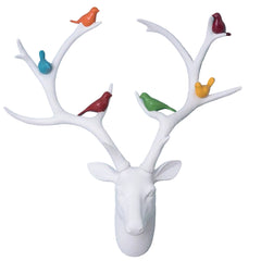THE STAG — white resin deer wall sculpture with multicoloured birds in antlers | Dopamine decor Australia | Missy K