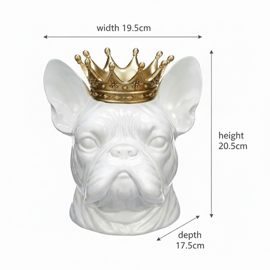 THE CROWN PRINCE French bulldog gold crown sculpture — styled shelf view | Missy K