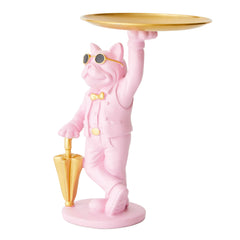 THE BUTLER - Pink French Bulldog Sculpture with Gold Tray