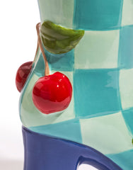 Hand-glazed cherry boot vase close up – Missy K Morning Glories | Retro homewares Australia