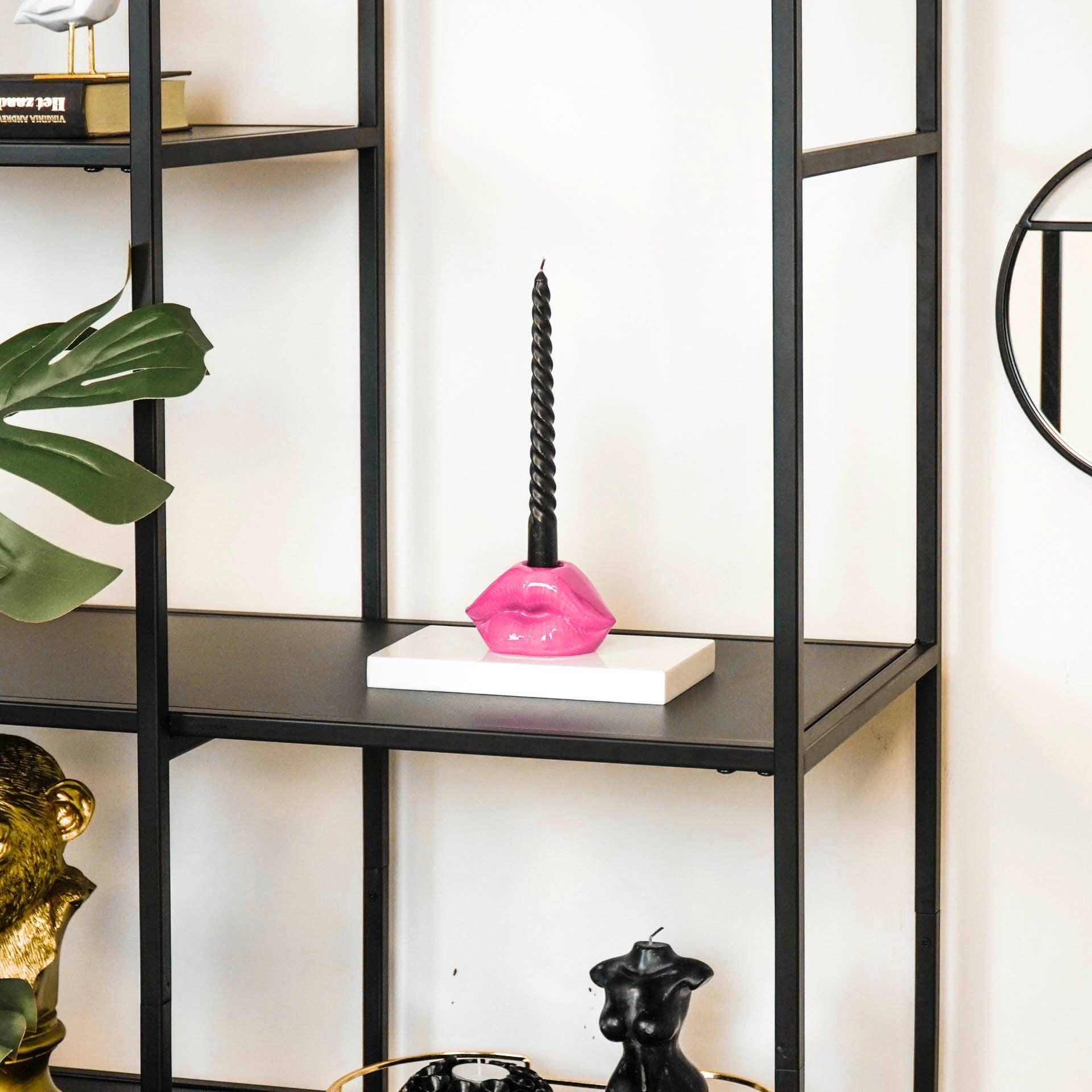 HOT LIPS — pink ceramic lips candleholder styled shelf display | Missy K