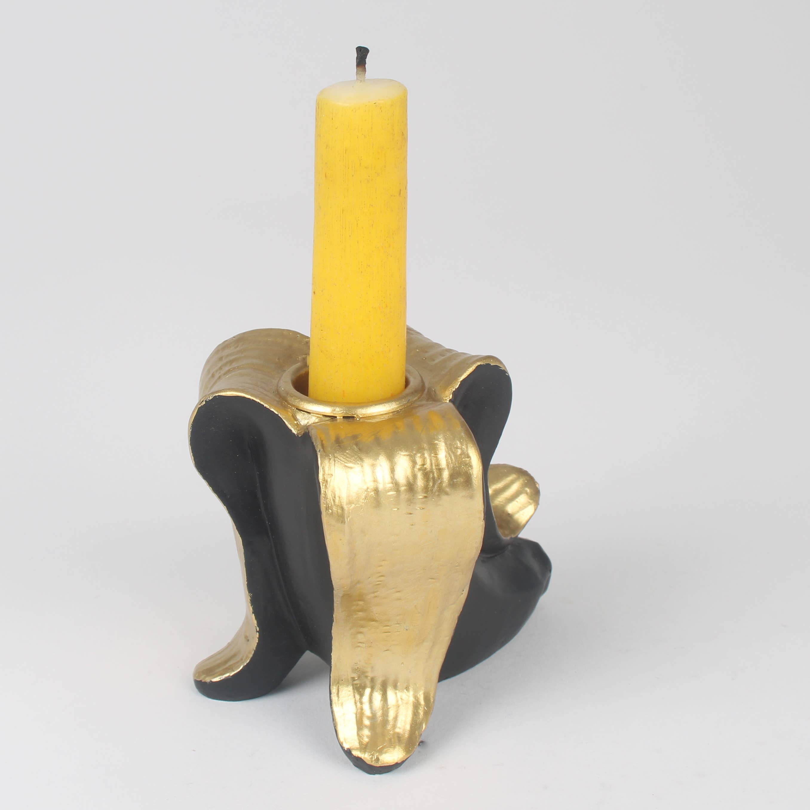 SLIPPERY WHEN LIT banana peel candleholder — styled with taper candle | Dopamine decor Australia | Missy K