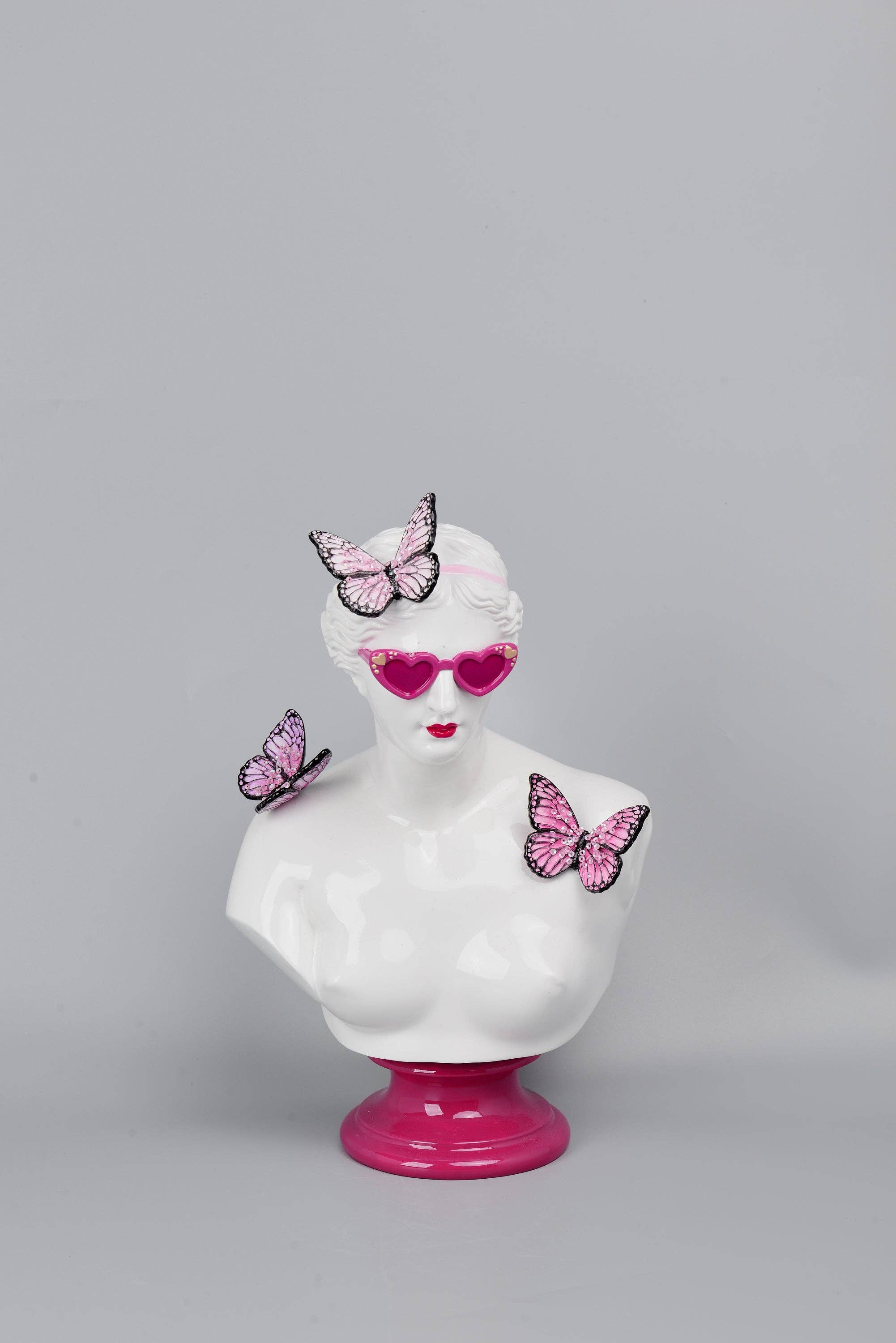 VENUS DE BUTTERFLY resin bust sculpture with butterfly detail — styled shelf view | Missy K