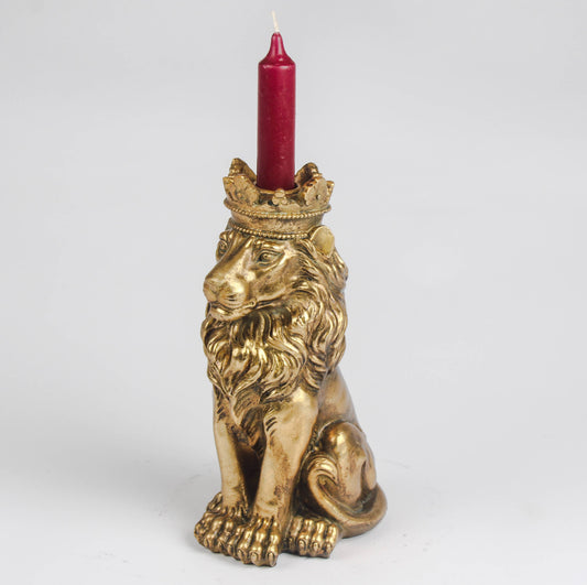 HIS MAJESTY — antique gold resin crowned lion taper candleholder | Glow Jobs | Dopamine decor Australia | Missy K