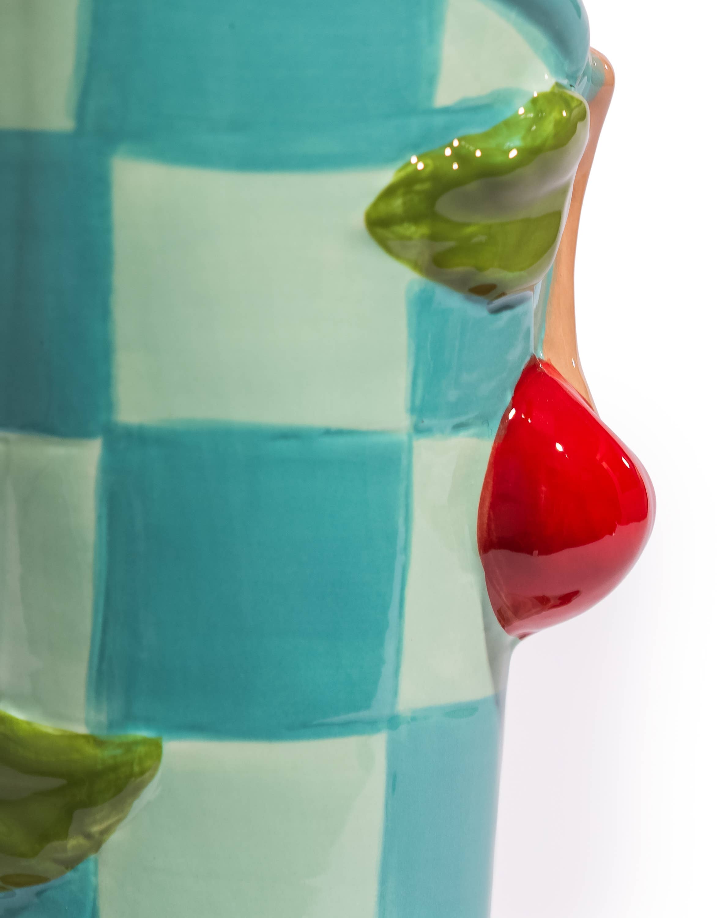 Cherry Bomb boot vase front view with gingham check – Missy K Morning Glories | Retro homewares Australia