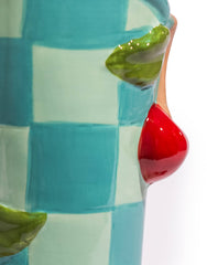 Cherry Bomb boot vase front view with gingham check – Missy K Morning Glories | Retro homewares Australia