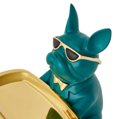 GOOD BOY - Teal French Bulldog Sculpture with Gold Tray