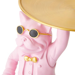 THE BUTLER - Pink French Bulldog Sculpture with Gold Tray