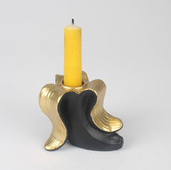 SLIPPERY WHEN LIT — matte black and gold resin banana peel taper candleholder | Glow Jobs | Missy K