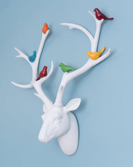 THE STAG — large white resin deer wall sculpture front view | Missy K