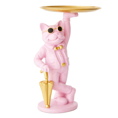 THE BUTLER - Pink French Bulldog Sculpture with Gold Tray