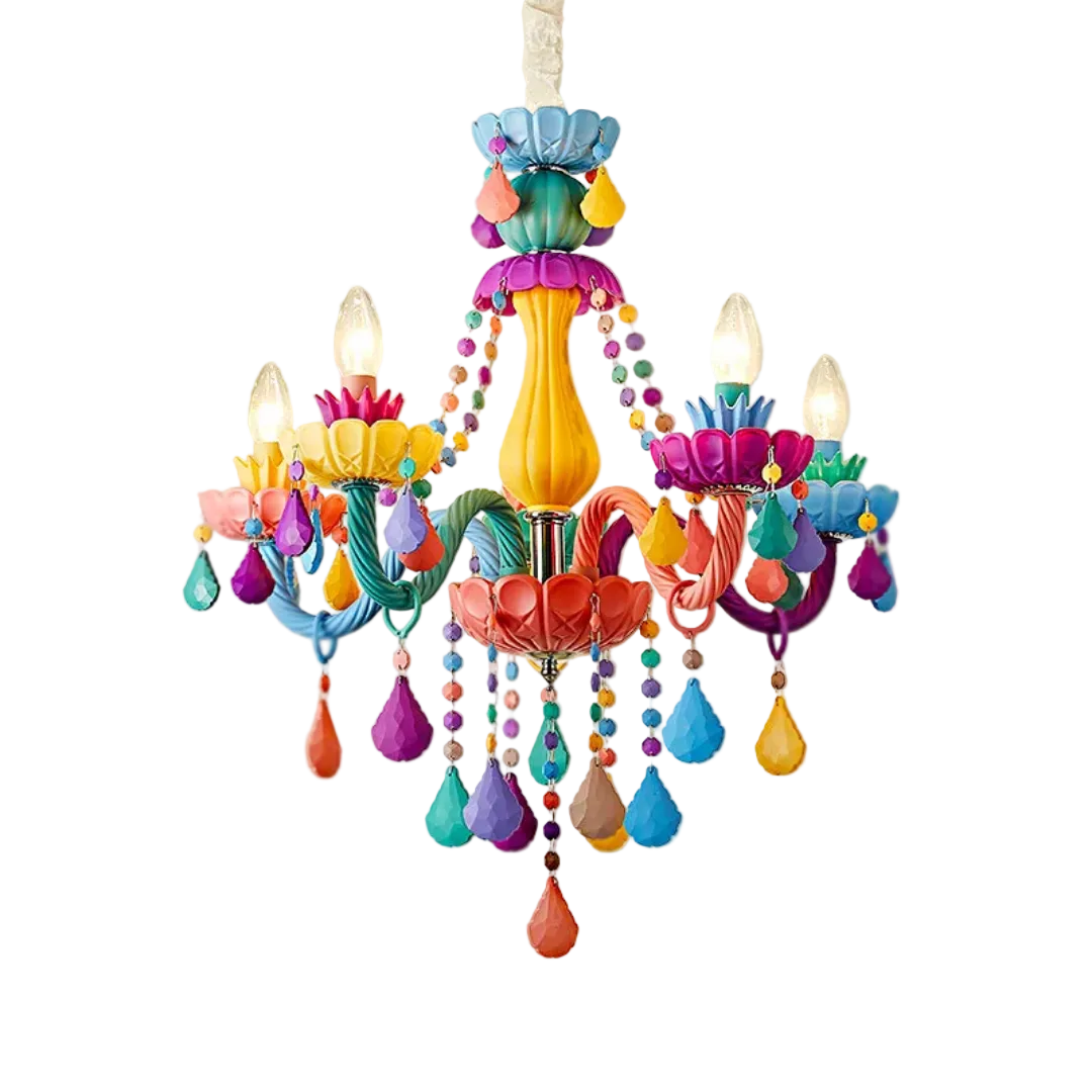 LOLITA DEVINE rainbow crystal chandelier — styled living room view | Missy K