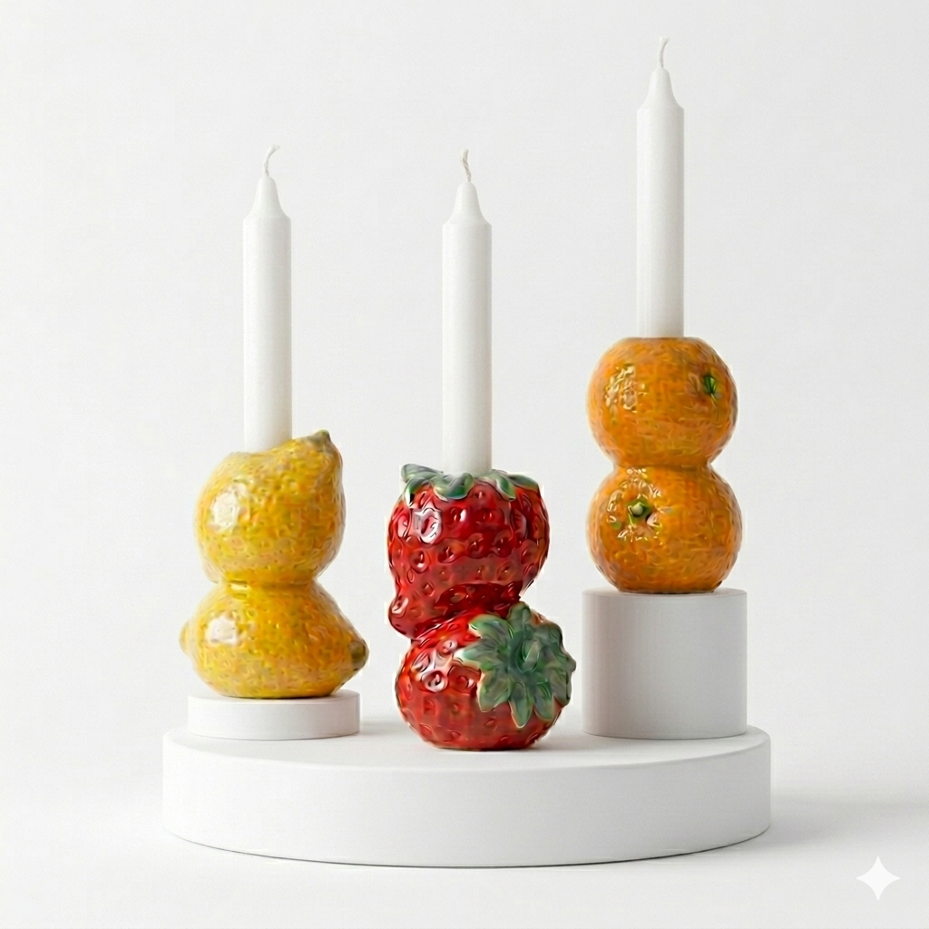FRUIT SALAD - Set of three Fruit Loop candleholders