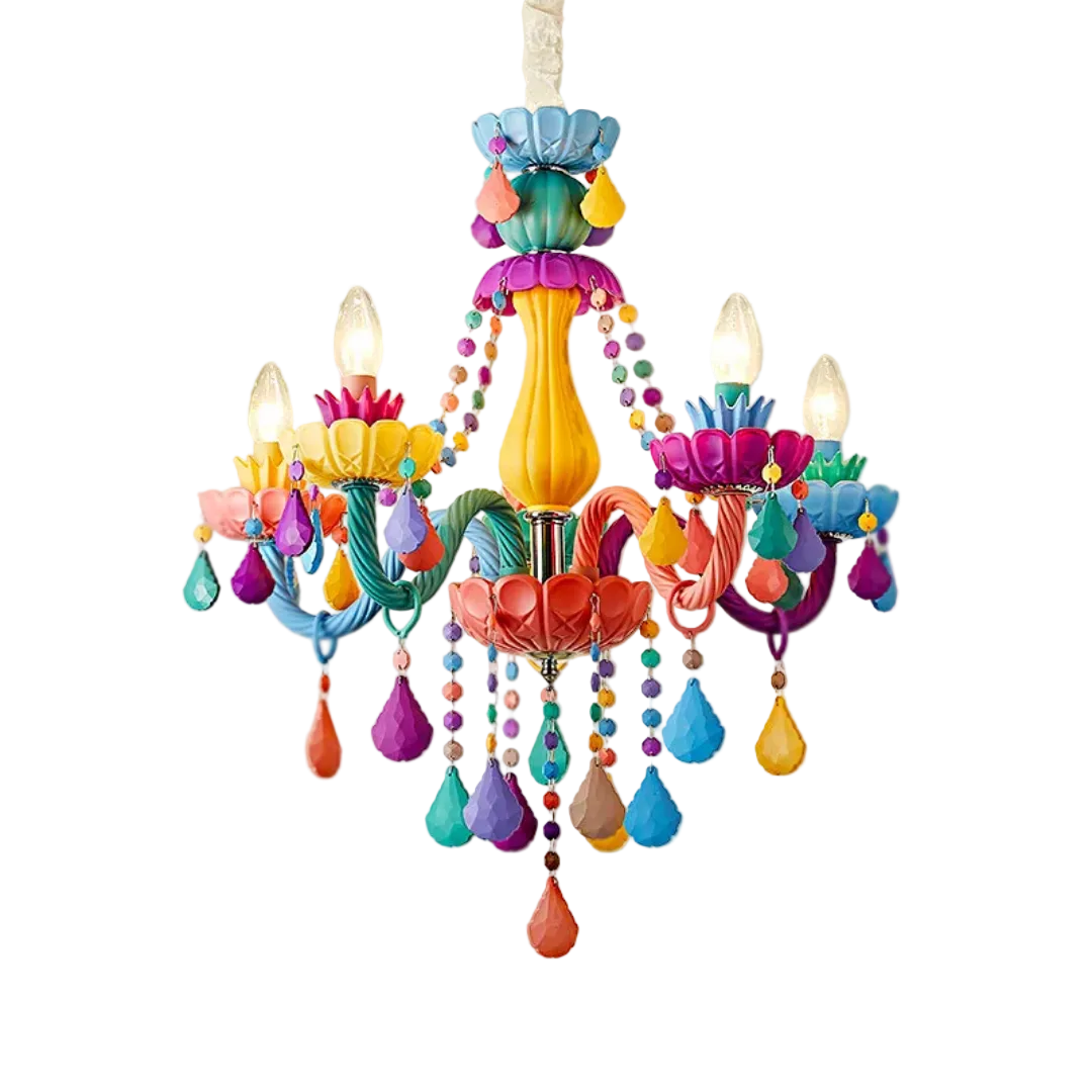 LOLITA DEVINE — rainbow crystal chandelier detail view frosted glass arms | Glow Jobs | Missy K